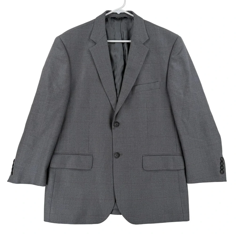 Joseph & Feiss Sport Coat Mens 42 Short Gray‎ Plaid Wool Two Button Notch Lapel
